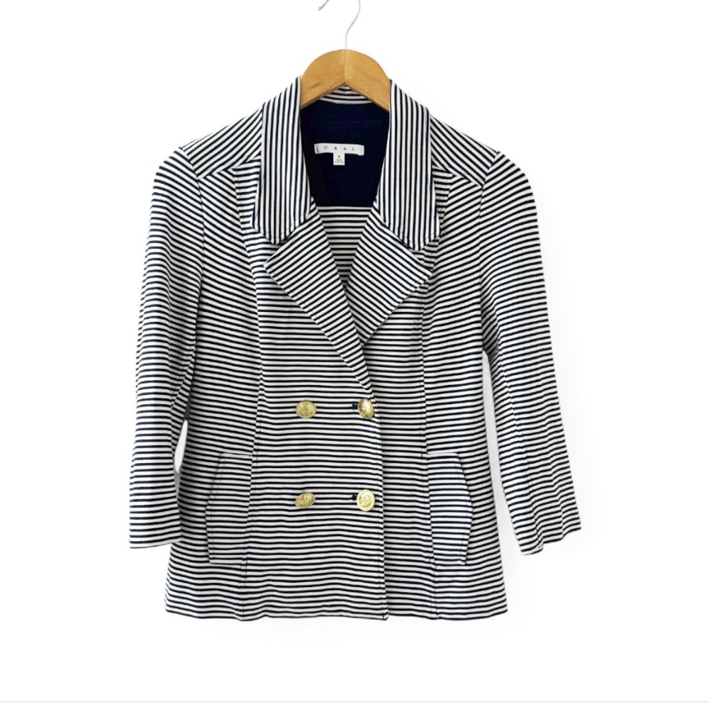CABI Navy Striped Nautical Blazer Double Breasted Size Small EUC